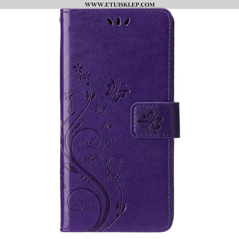 Etui Folio do iPhone 15 Kwiaty Ze Smyczą